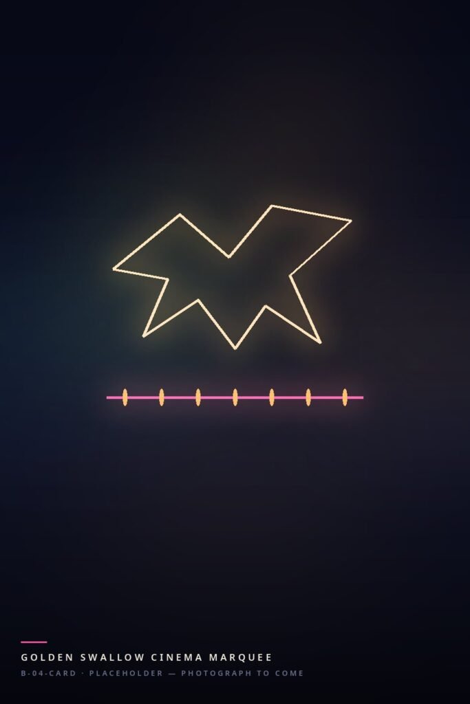 A swallow in amber neon with a pink marquee line