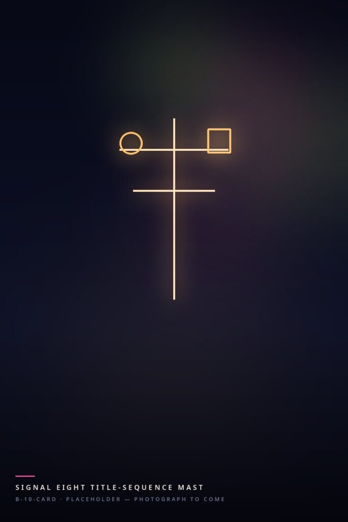 A typhoon signal mast in amber neon