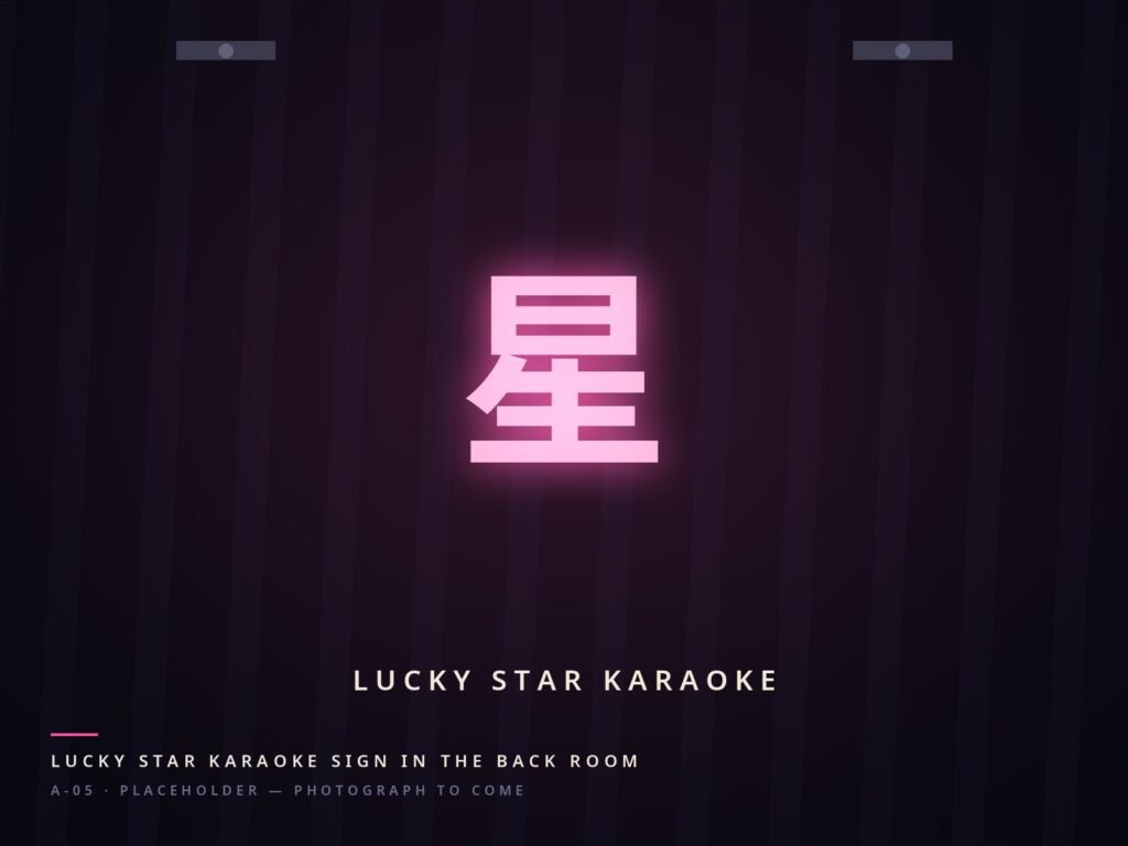 Lucky Star Karaoke sign lit in the back room